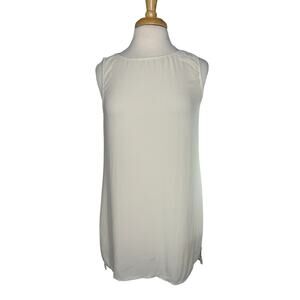 EILEEN FISHER System Silk Georgette Crepe Bateau Neck Shell Ivory Small #F5GC